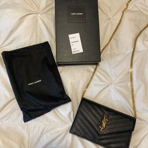 YSL Saint Laurent ‘Small Mono’ Leather Clutch on Chain